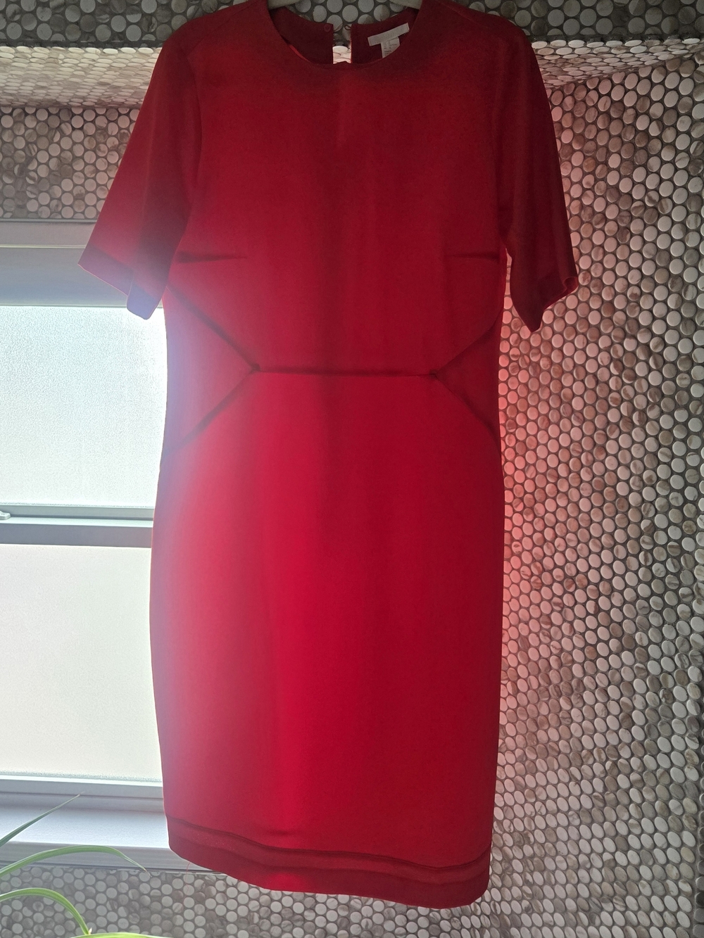 H&M Red Short-Sleeve Midi Sheath Dress Size 16